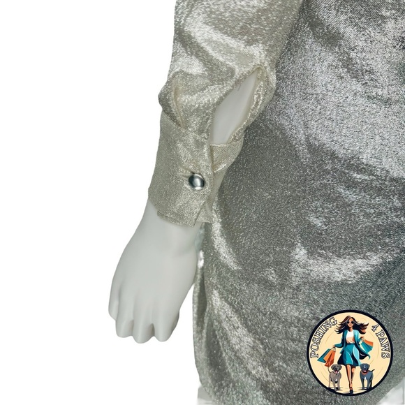 Redemption for FWRD Long Sleeve Metallic Deep V Party Dress in Silver Size XS - Picture 8 of 16